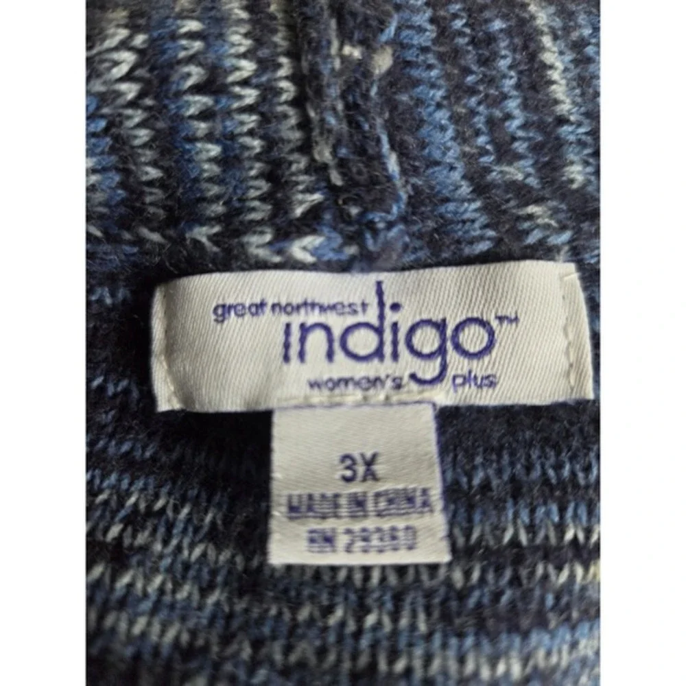 Great Northwest Indigo Womens 3X Blue Space Dye Open Front Longline Cardigan